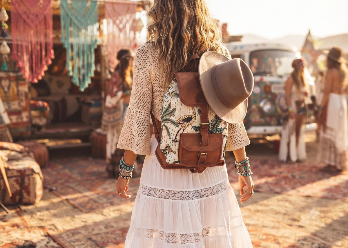 Botanical Jungle Leather Backpack: Leopard Parrot Print Boho Rucksack