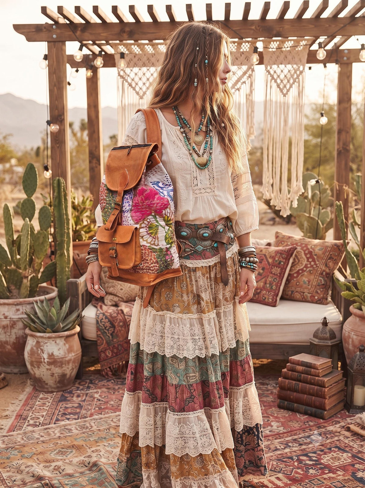 Floral Leather Backpack, Large Boho Rucksack, Hippie Flower Backpack, Botanical Tapestry Bag, 15 Inch Laptop Backpack, Vintage Style