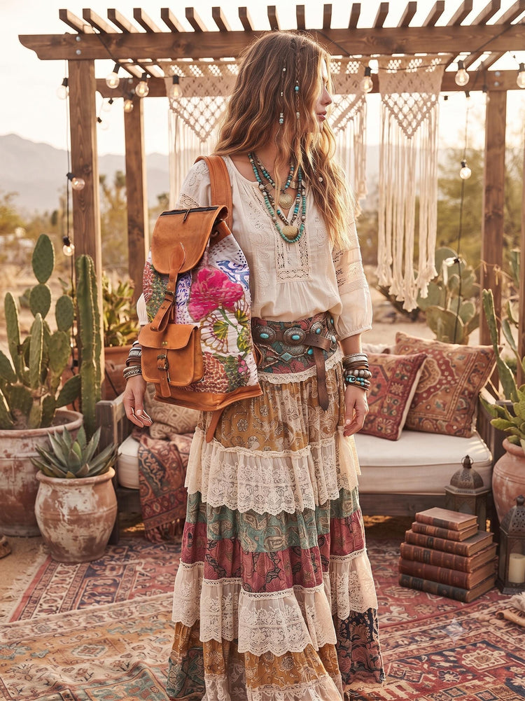 Floral Leather Backpack, Large Boho Rucksack, Hippie Flower Backpack, Botanical Tapestry Bag, 15 Inch Laptop Backpack, Vintage Style