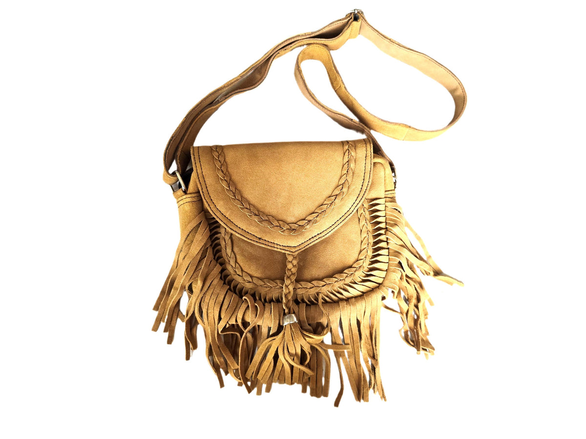 Boho Suede Leather Fringe Crossbody Bag, Western Cowgirl Purse, Hippie Festival Handbag, Bohemian Shoulder Bag Vintage Style