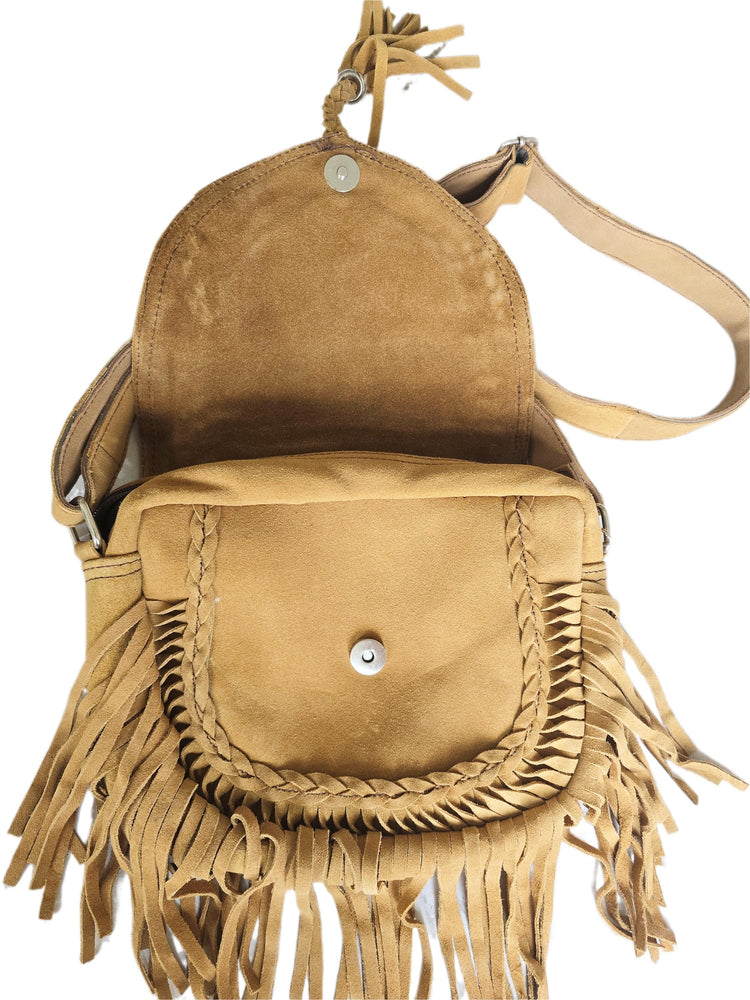 Boho Suede Leather Fringe Crossbody Bag, Western Cowgirl Purse, Hippie Festival Handbag, Bohemian Shoulder Bag Vintage Style