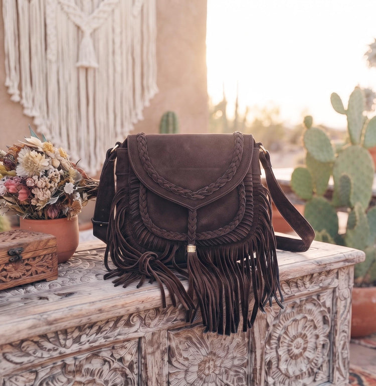 Braided Fringe Crossbody Bag, Small Boho Leather Purse, Hippie Festival Tote, Western Cowgirl Handbag, Women Shoulder Bag