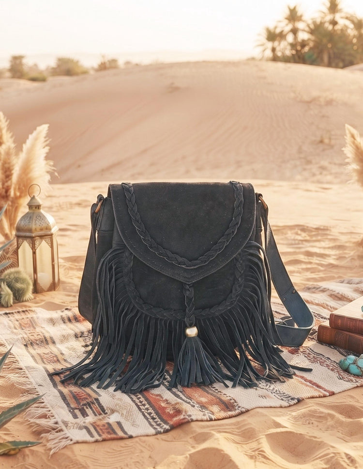 Braided Fringe Crossbody Bag, Small Boho Leather Purse, Hippie Festival Tote, Western Cowgirl Handbag, Women Shoulder Bag