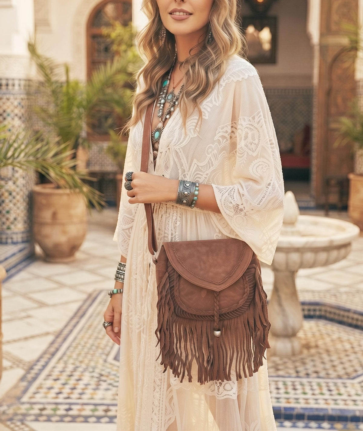 Braided Fringe Crossbody Bag, Small Boho Leather Purse, Hippie Festival Tote, Western Cowgirl Handbag, Women Shoulder Bag