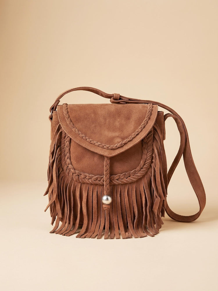 Braided Fringe Crossbody Bag, Small Boho Leather Purse, Hippie Festival Tote, Western Cowgirl Handbag, Women Shoulder Bag