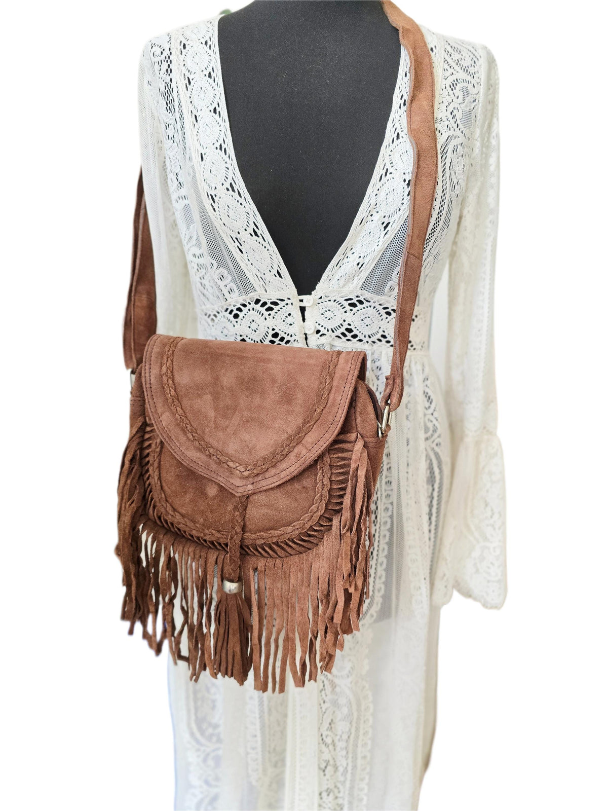 Braided Fringe Crossbody Bag, Small Boho Leather Purse, Hippie Festival Tote, Western Cowgirl Handbag, Women Shoulder Bag