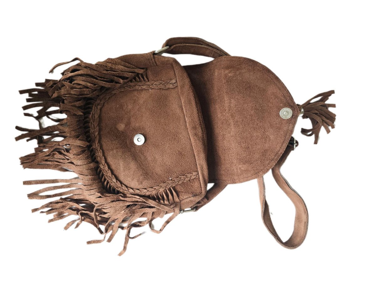 Braided Fringe Crossbody Bag, Small Boho Leather Purse, Hippie Festival Tote, Western Cowgirl Handbag, Women Shoulder Bag