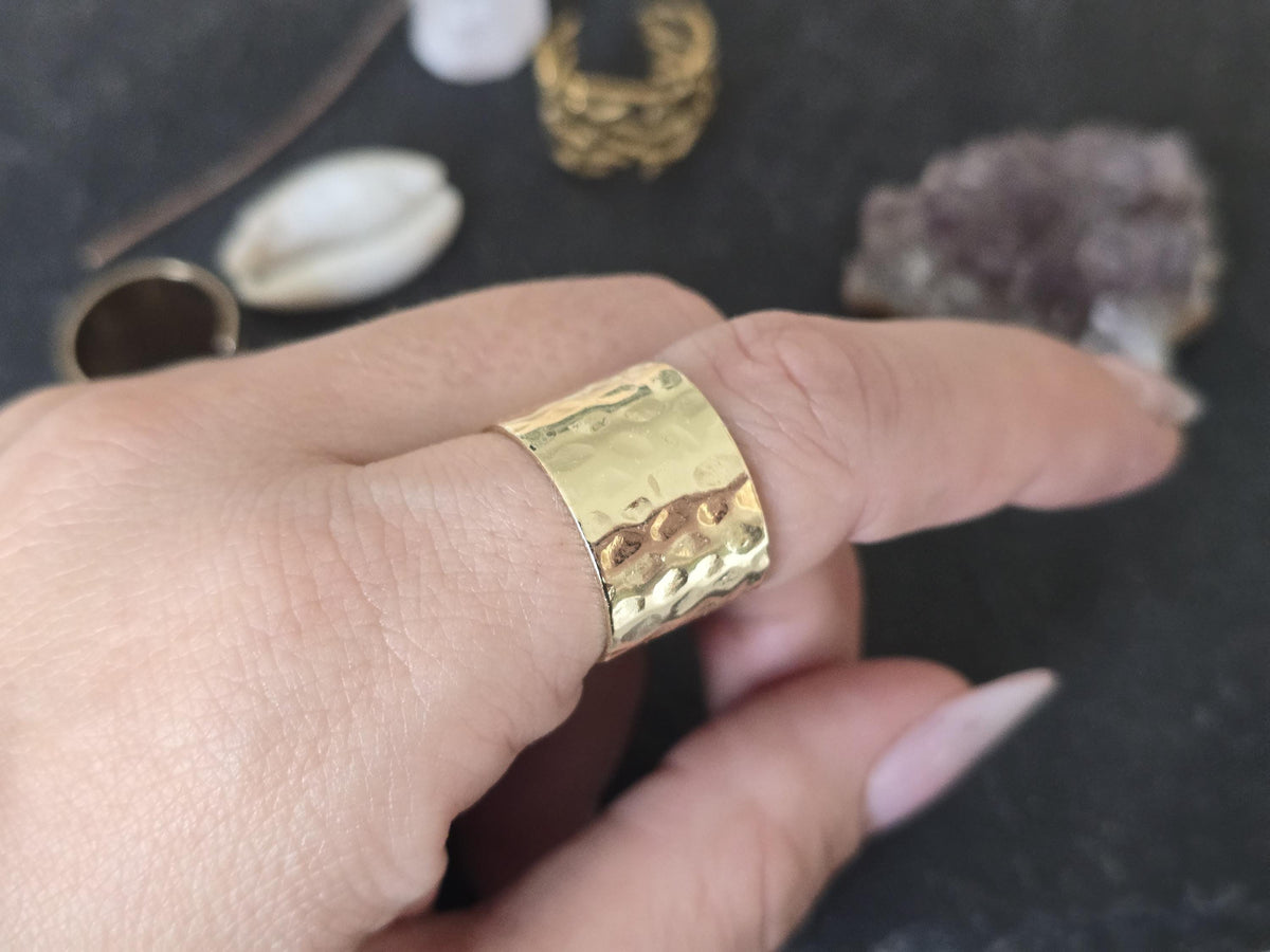 Gold Floral Lace Filigree Ring: Adjustable Gothic Boho Band
