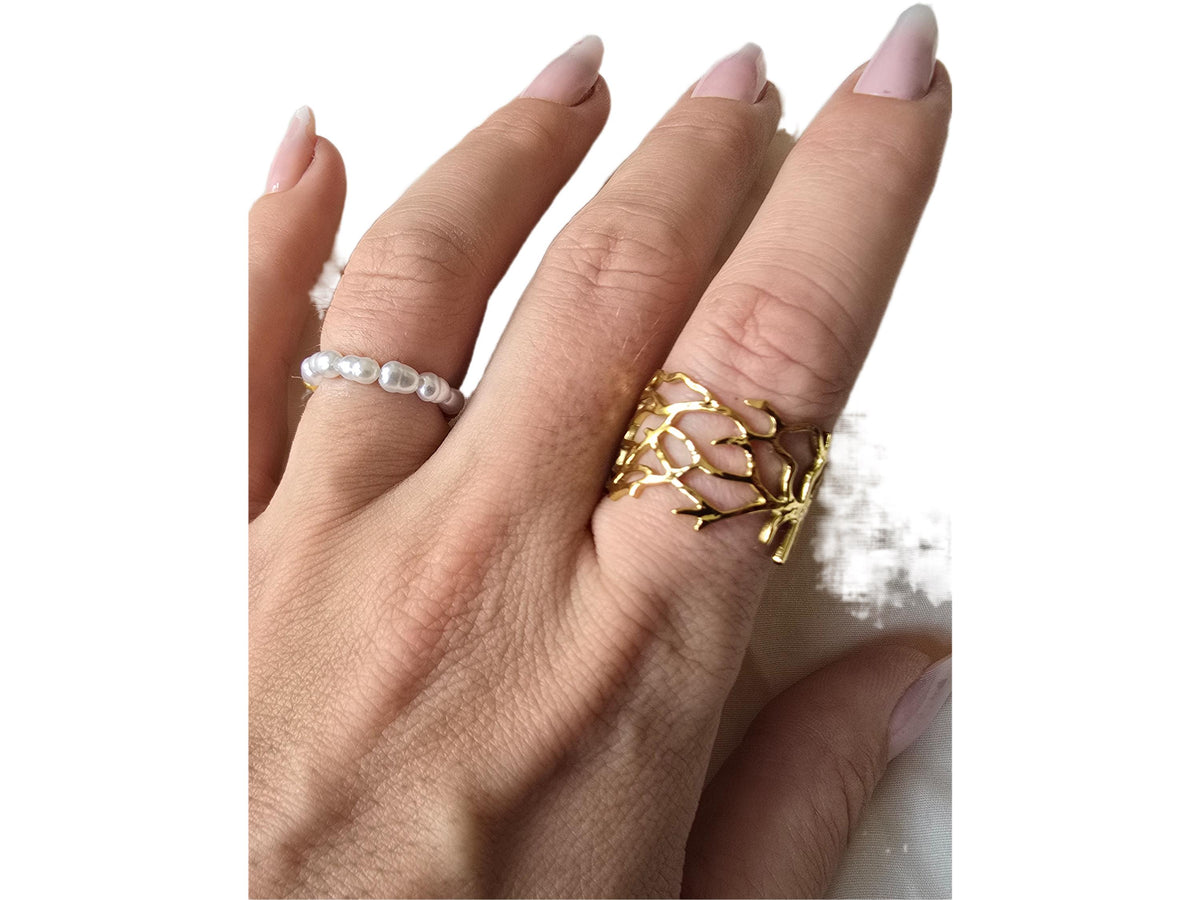 Gold Floral Lace Filigree Ring: Adjustable Gothic Boho Band