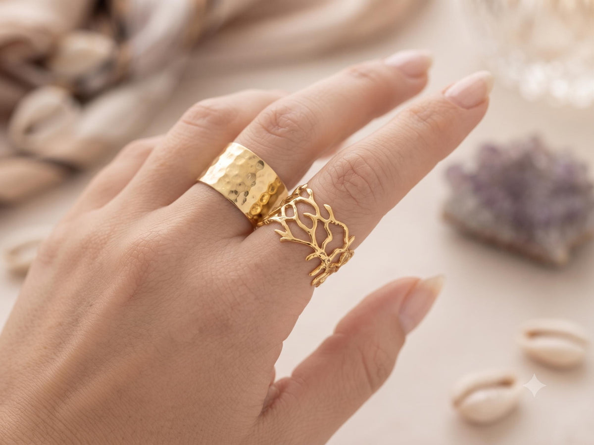 Gold Floral Lace Filigree Ring: Adjustable Gothic Boho Band