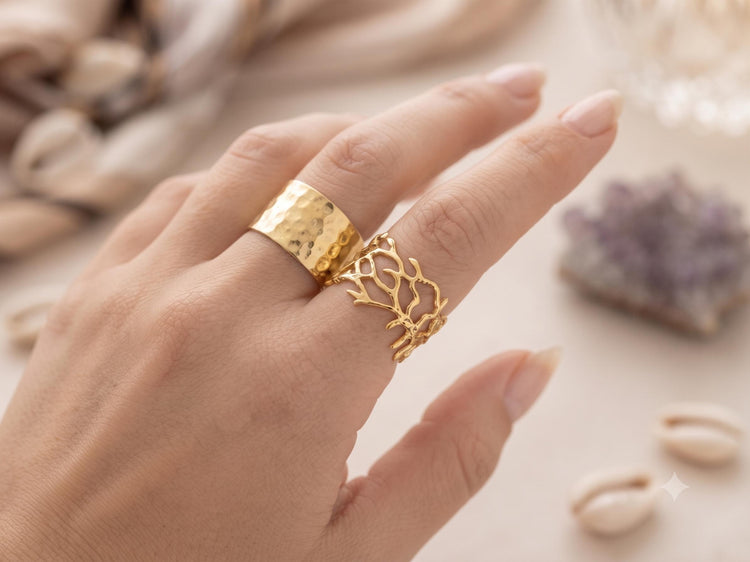 Gold Floral Lace Filigree Ring: Adjustable Gothic Boho Band