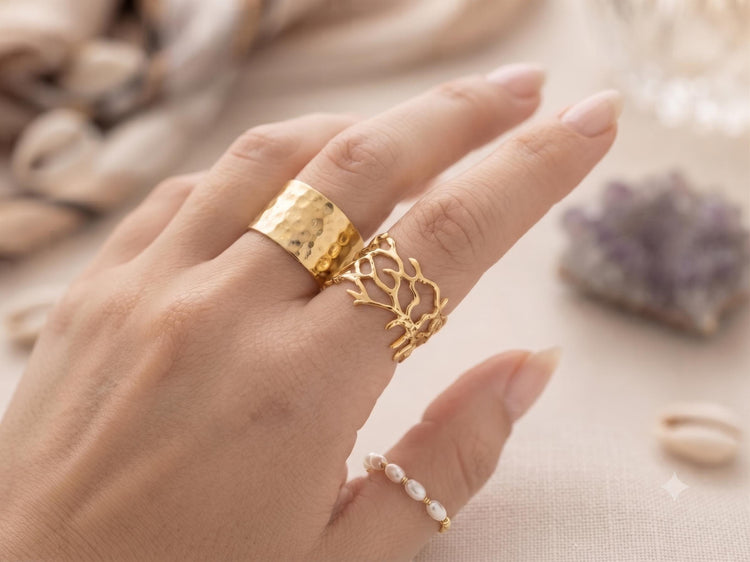 Gold Floral Lace Filigree Ring: Adjustable Gothic Boho Band