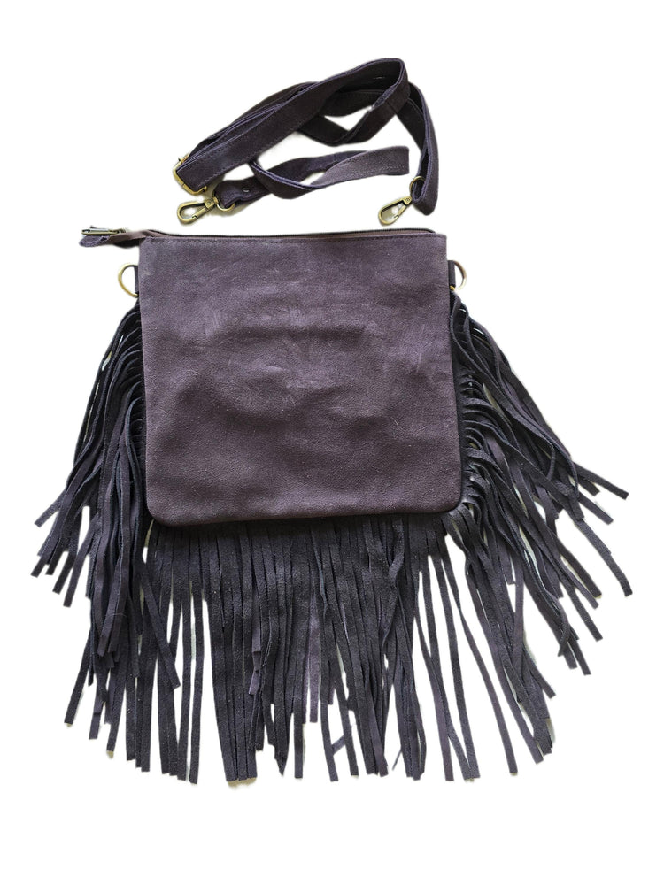 Purple Fringe Leather Crossbody Bag, White Cowhide Purse, Turquoise Boho Western Bag, Hippie Festival Handbag, Cowgirl Purse