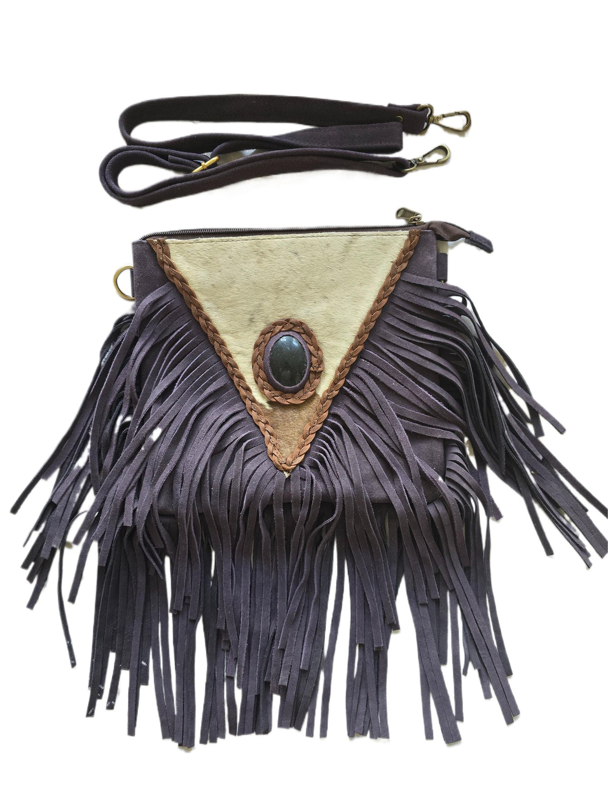Purple Fringe Leather Crossbody Bag, Cowhide Western Purse, Boho Hippie Festival Bag, Purple Suede Shoulder Bag, Cowgirl Handbag
