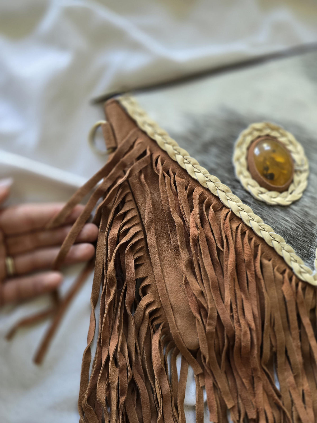 Hair On Cowhide Shoulder Bag, Western Leather Purse, Suede Crossbody Bag, Amber Stone Handbag, Rustic Festival Bag, Artisan Satchel