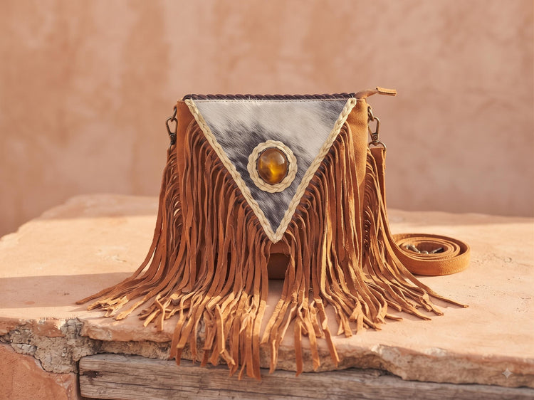 Hair On Cowhide Shoulder Bag, Western Leather Purse, Suede Crossbody Bag, Amber Stone Handbag, Rustic Festival Bag, Artisan Satchel