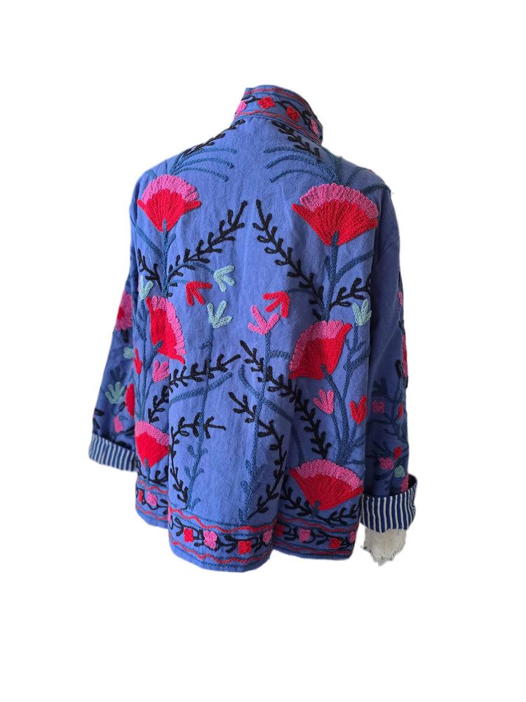 Floral Embroidered Cotton Boho Jacket, Festival Folk Coat, Multicoloured Hippie Festival Jacket, Unique Artisan Gift