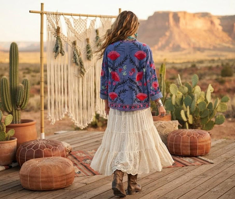 Floral Embroidered Cotton Boho Jacket, Festival Folk Coat, Multicoloured Hippie Festival Jacket, Unique Artisan Gift