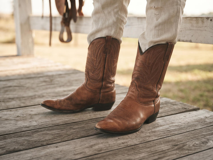 Rustic Leather Cowboy Boots Men UK 8.5, Tan Brown USA Made Western Wear, Rodeo Outfit, Mens Country Boots, US 9.5