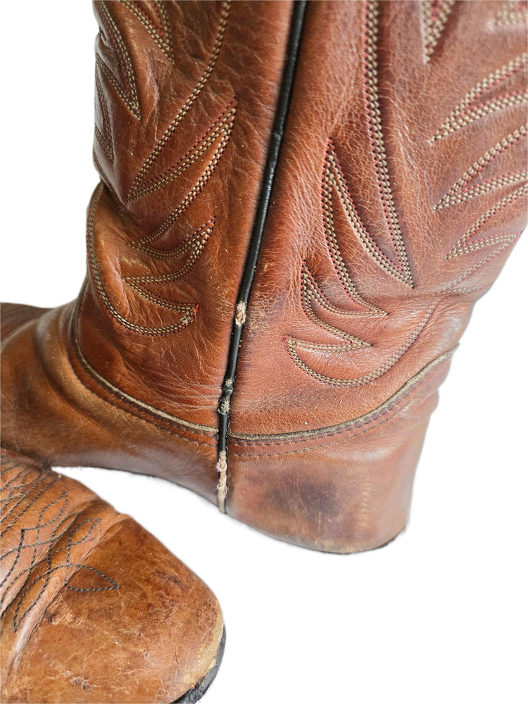 Rustic Leather Cowboy Boots Men UK 8.5, Tan Brown USA Made Western Wear, Rodeo Outfit, Mens Country Boots, US 9.5