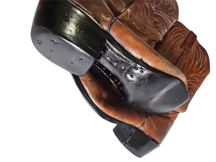 Rustic Leather Cowboy Boots Men UK 8.5, Tan Brown USA Made Western Wear, Rodeo Outfit, Mens Country Boots, US 9.5