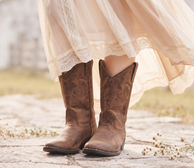 Women Leather Cowboy Boots 4, Brown Western Boots 6, Southwestern Embroidered Boots 37, Rustic Genuine Leather, Boho Festival Boots