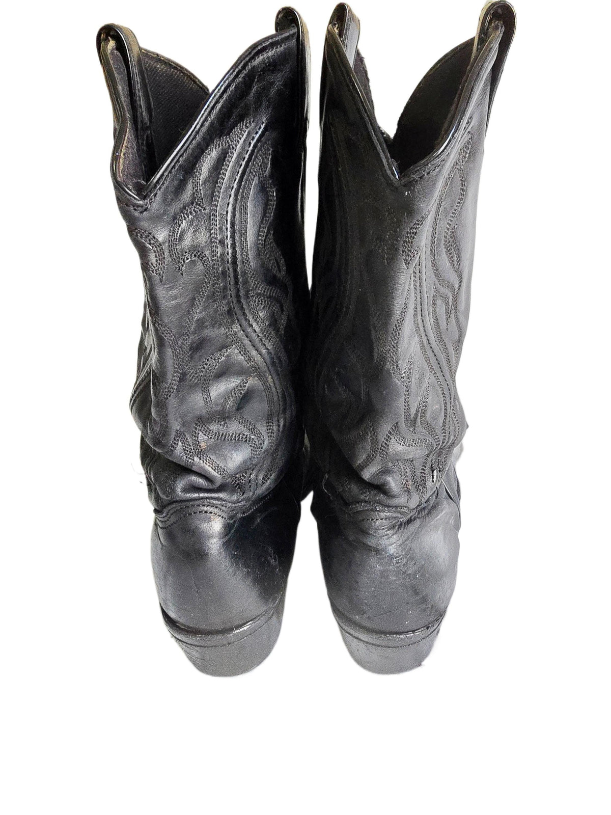 Vintage Black Leather Cowboy Boots Women UK 6-6.5, Western Cowgirl Boots US 8-8.5, Rustic Biker Boots, Genuine Leather Riding Boots 39-39.5