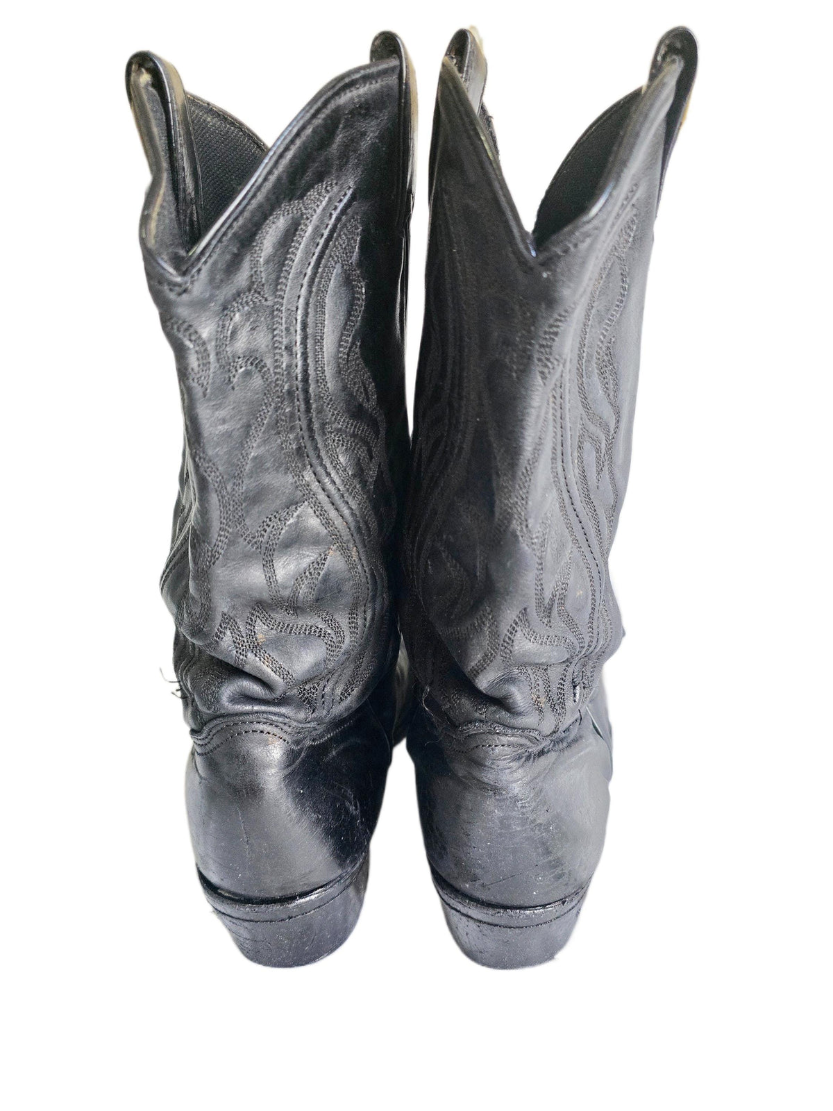 Vintage Black Leather Cowboy Boots Women UK 6-6.5, Western Cowgirl Boots US 8-8.5, Rustic Biker Boots, Genuine Leather Riding Boots 39-39.5