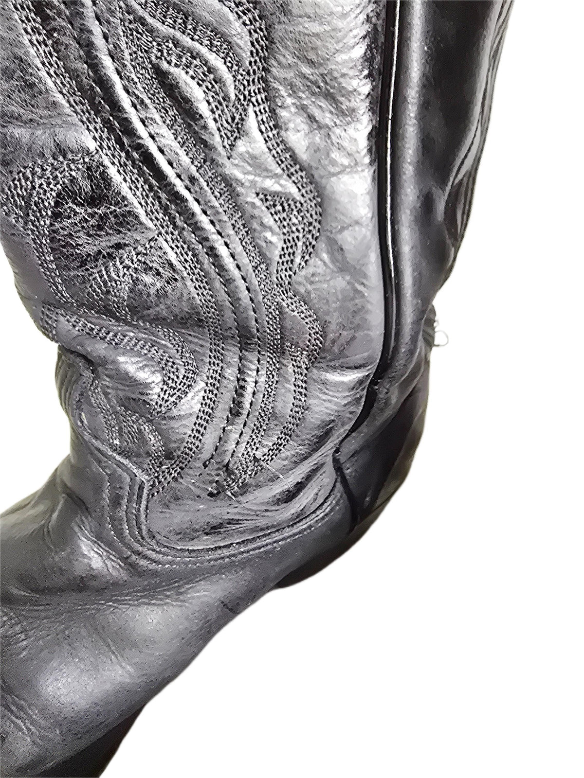 Vintage Black Leather Cowboy Boots Women UK 6-6.5, Western Cowgirl Boots US 8-8.5, Rustic Biker Boots, Genuine Leather Riding Boots 39-39.5