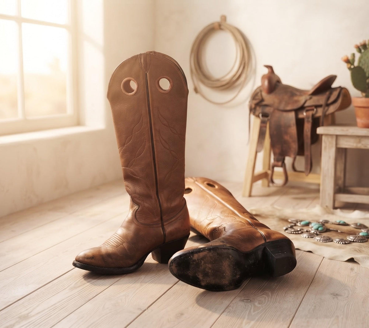 Tony Lama Cowboy Boots UK 6, Tan Brown Leather Western Boots US 8, Womens Knee High Cowgirl Boots, Rustic Boho Festival Boots
