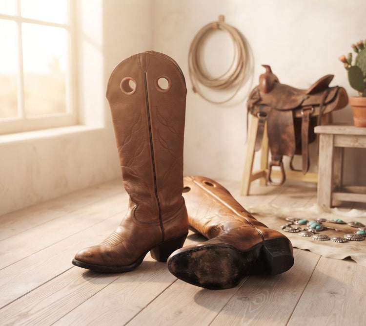 Tony Lama Cowboy Boots UK 6, Tan Brown Leather Western Boots US 8, Womens Knee High Cowgirl Boots, Rustic Boho Festival Boots