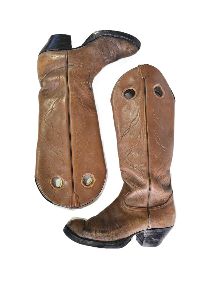 Tony Lama Cowboy Boots UK 6, Tan Brown Leather Western Boots US 8, Womens Knee High Cowgirl Boots, Rustic Boho Festival Boots