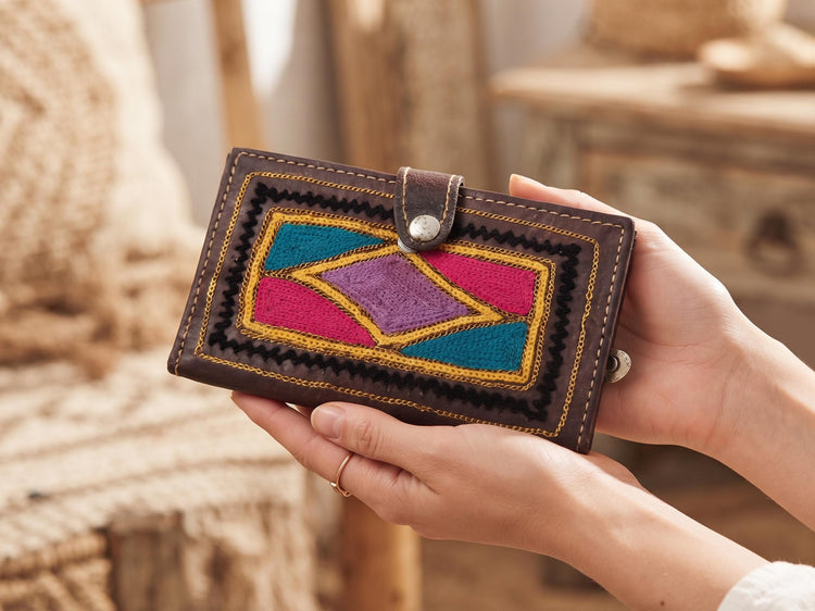 Mini leather wallet women, small travel wallet real leather, multicoloured embroidery leather purse for girls, unique gift for wife