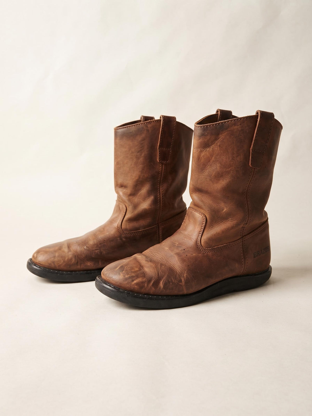 Leather Ranch Work Boots US 6.5, Rustic Ankle Boots, Brown Western Boots 5.5, Cowboy Work Booties 38.5, Biker Boots, USA Made