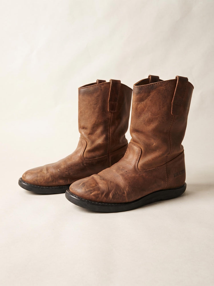 Leather Ranch Work Boots US 6.5, Rustic Ankle Boots, Brown Western Boots 5.5, Cowboy Work Booties 38.5, Biker Boots, USA Made