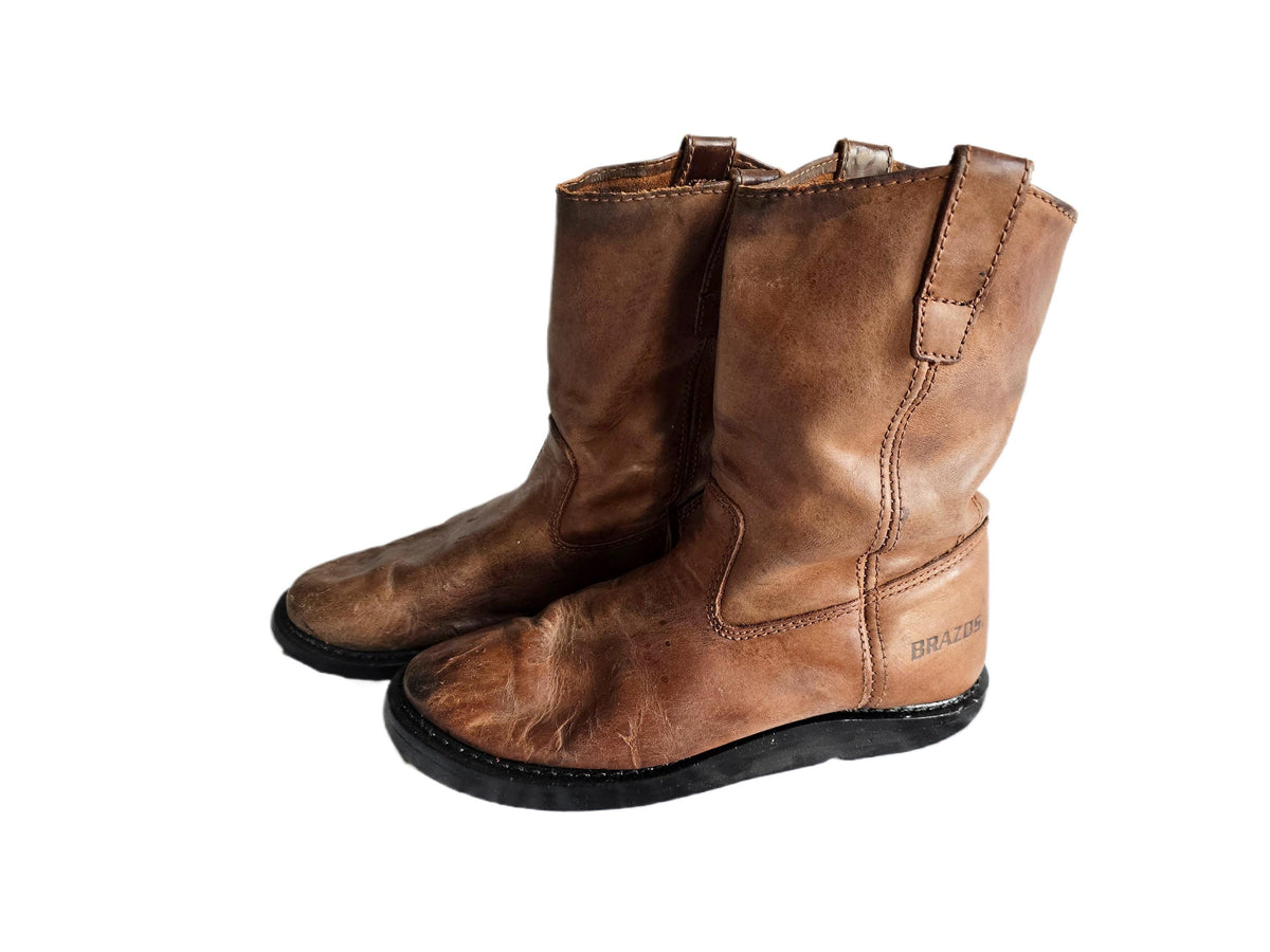 Leather Ranch Work Boots US 6.5, Rustic Ankle Boots, Brown Western Boots 5.5, Cowboy Work Booties 38.5, Biker Boots, USA Made