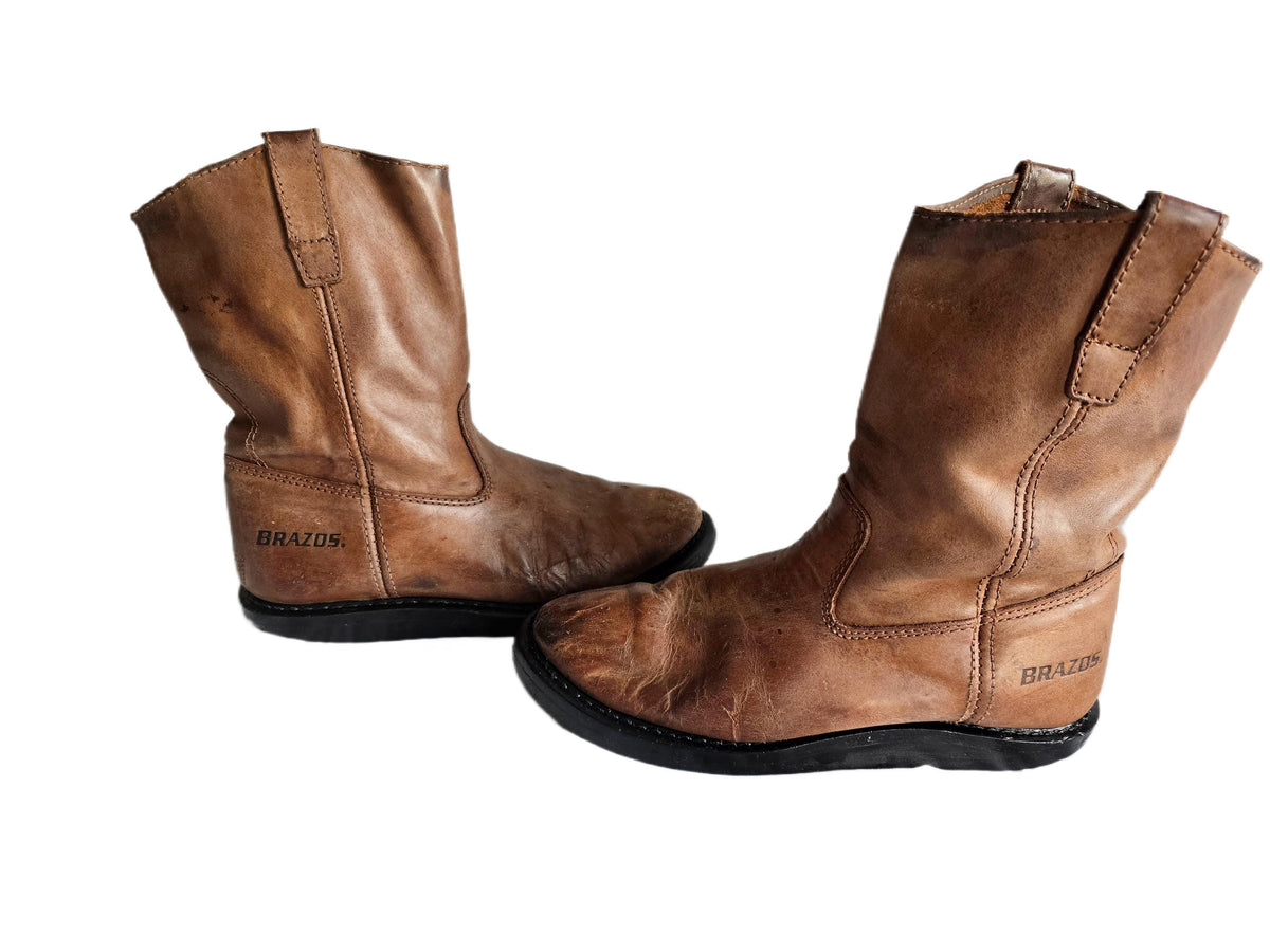 Leather Ranch Work Boots US 6.5, Rustic Ankle Boots, Brown Western Boots 5.5, Cowboy Work Booties 38.5, Biker Boots, USA Made