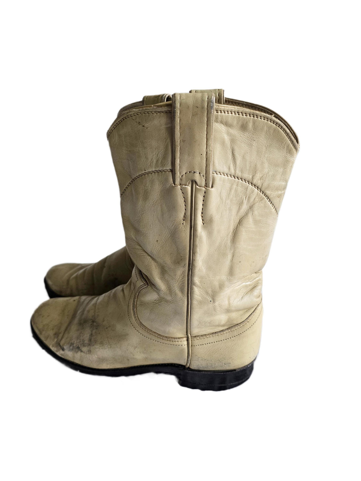 Distressed Beige Leather Western Boots Women US 6, Justin Cowboy Western Boots UK 4, Mid Calf Riding Boots, Rustic Festival Boots USA Made