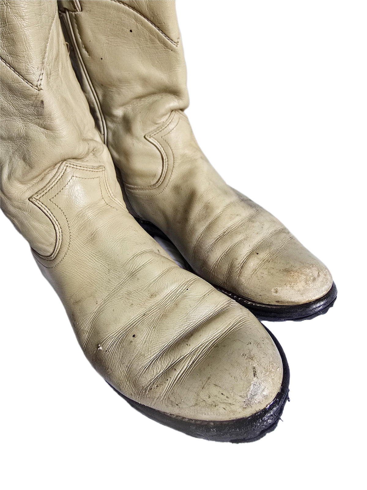 Distressed Beige Leather Western Boots Women US 6, Justin Cowboy Western Boots UK 4, Mid Calf Riding Boots, Rustic Festival Boots USA Made
