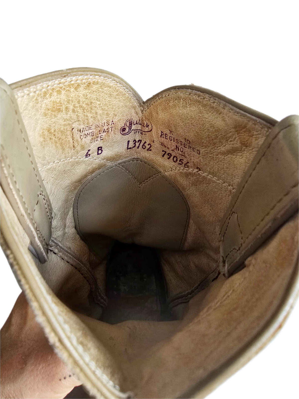 Distressed Beige Leather Western Boots Women US 6, Justin Cowboy Western Boots UK 4, Mid Calf Riding Boots, Rustic Festival Boots USA Made