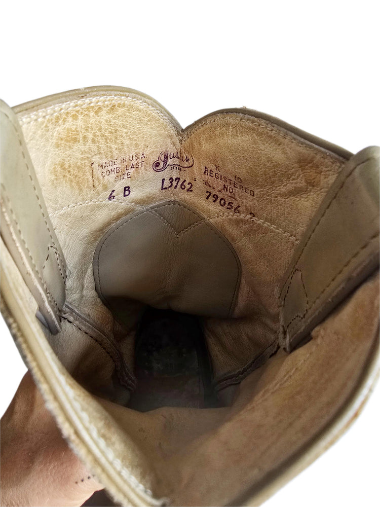 Distressed Beige Leather Western Boots Women US 6, Justin Cowboy Western Boots UK 4, Mid Calf Riding Boots, Rustic Festival Boots USA Made