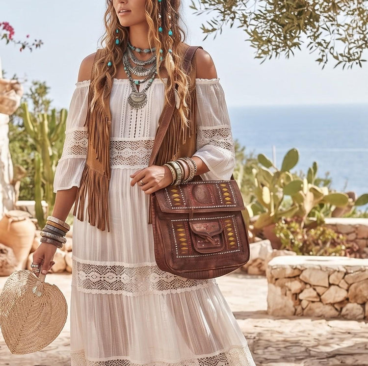 Large Tooled Leather Tote Bag – Handmade Moroccan Boho Shoulder Bag
