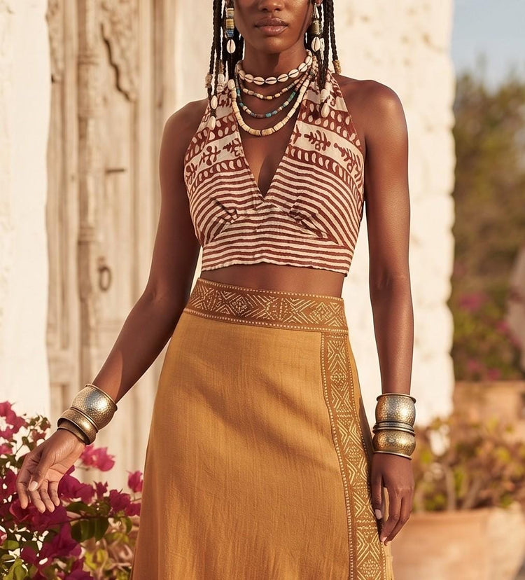 Reversible Silk Halter Top: Boho Festival Wrap Blouse