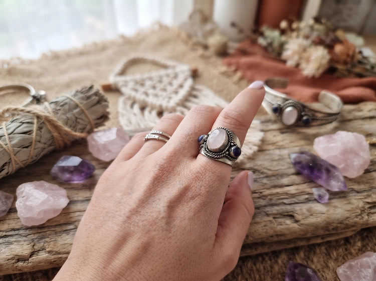 Vintage Silver Onyx Ring, Antique Afghan Jewellery, Boho Statement Crystal Stone Ring, Handmade Tibetan, Kuchi Turkmen Tribal Fashion