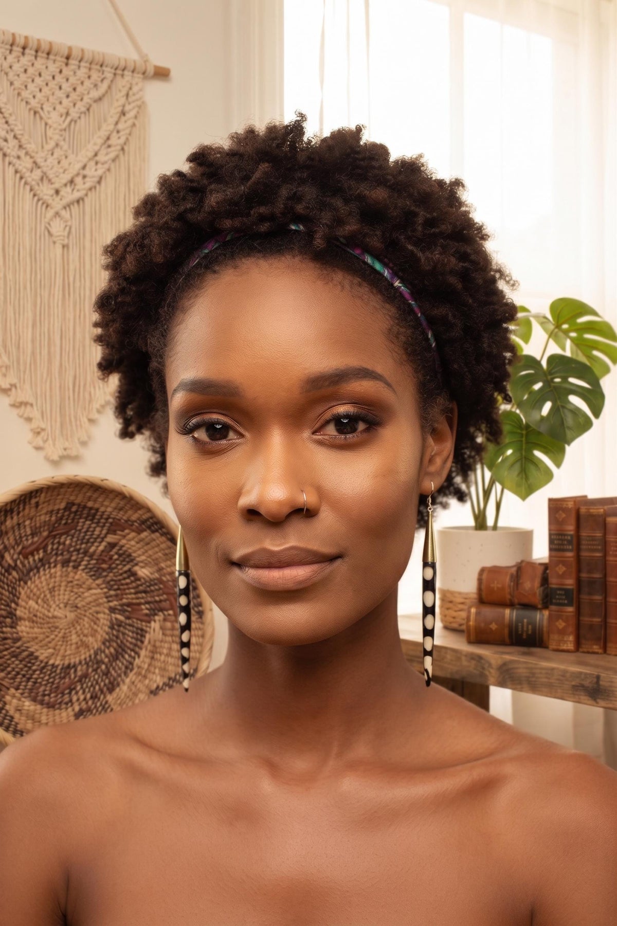 Ivory Bone Drop Earrings: African Brass Spikes, Boho Tribal Jewelry