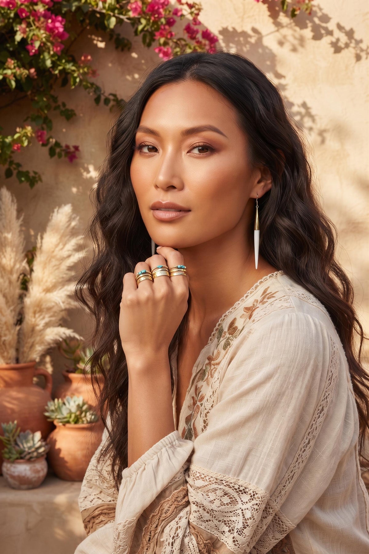 Ivory Bone Drop Earrings: African Brass Spikes, Boho Tribal Jewelry