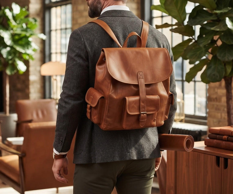 Extra Large Leather Backpack – Handmade Vintage Tan Brown Trekking Rucksack
