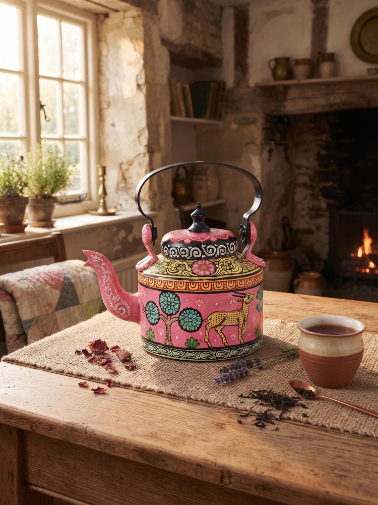 Hand Painted Pink Teapot – Unique Indian Animal Tea Pot, Quirky Kitchen Decor & Tea Lover Gift