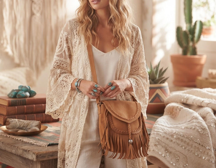 Braided Fringe Crossbody Bag, Small Boho Leather Purse, Hippie Festival Tote, Western Cowgirl Handbag, Women Shoulder Bag