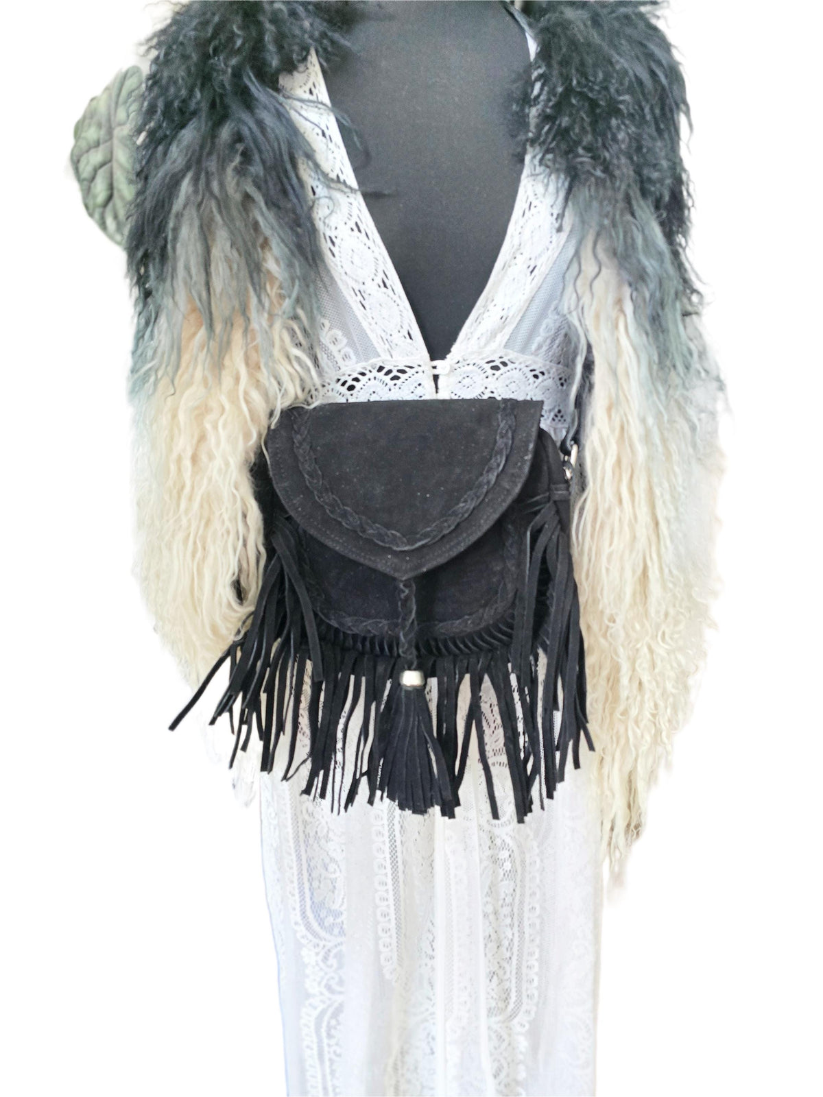 Braided Fringe Crossbody Bag, Small Boho Leather Purse, Hippie Festival Tote, Western Cowgirl Handbag, Women Shoulder Bag